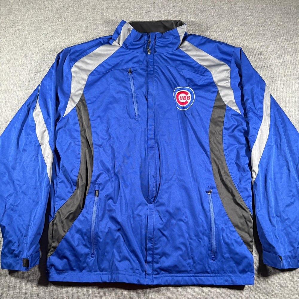 Antigua Chicago Cubs Jacket Mens Large Blue Full Zip Windbreaker MLB Embroidered